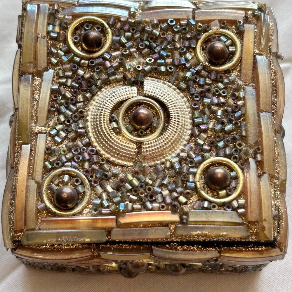 Beaded Jewelry Box with Gold Accents